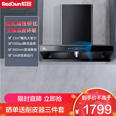 红日(RedSun)家用烟机欧式变频环吸23立方大吸力1000pa强排烟机挥手操控抽油烟机双腔吸油单烟机TSEU22H