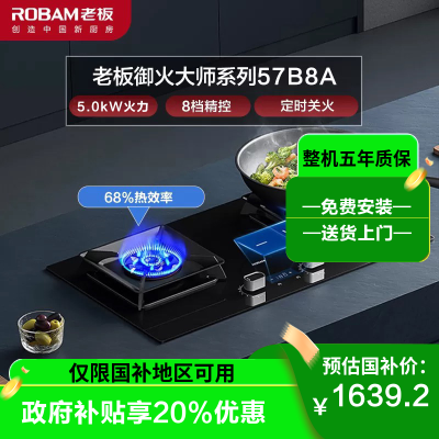 老板(ROBAM)智慧大火力 5.0kW定时燃气灶自营煤气灶灶具双眼灶嵌入式燃气炉具自营57B8A(液化气)