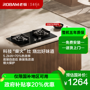 老板(Robam)55B7A燃气灶天然气灶具国家补贴煤气灶双灶家用5.2kW+70%热效率一级能效猛火灶
