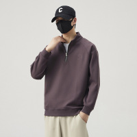 美式半拉链新款卫衣春秋季男士潮流百搭上衣服运动紫色打底衫男