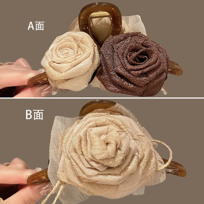 干枯玫瑰花朵抓夹女后脑勺大号发夹头饰鲨鱼夹2024新款高级感夹子送女朋友老婆情人节七夕生日礼物
