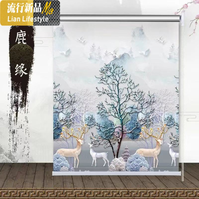 卷帘画免打孔遮光卫生间厕所浴室厨房防油阳台卷拉式升降百叶窗帘 三维工匠