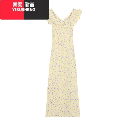 YIBUSHENG法式复古碎花裙连衣裙女季气质修身荷叶边包臀裙长裙子