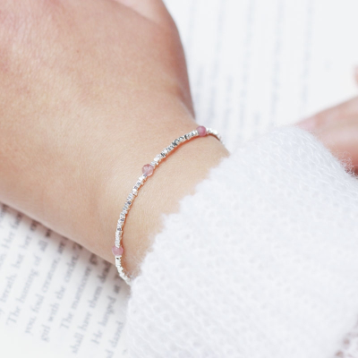 S925纯银碎银几两碧玺手链女款时尚潮流小众简约气质百搭串珠饰品送女朋友老婆情人节七夕生日礼物