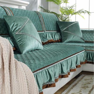 家柏饰(CORATED)毛绒沙发垫四季通用皮沙发防滑坐垫子简约现代时尚沙发套罩 暖熙-松绿 70*40cm扶手巾