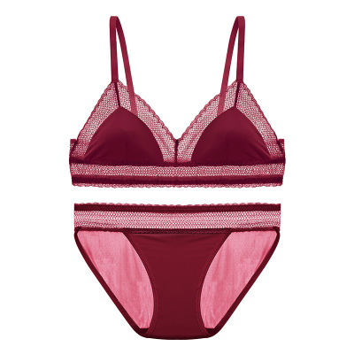 法式bralette性感蕾丝镂空无钢圈三角杯文胸超薄内衣套装