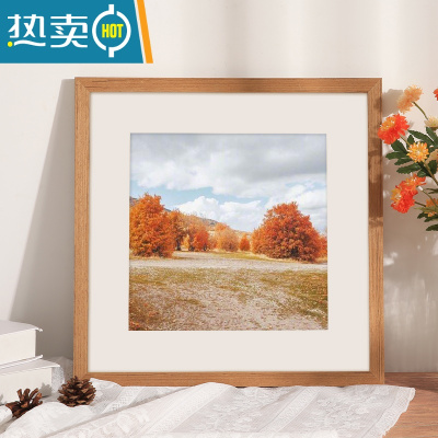 敬平正方形画框装裱相框挂墙钻石十字绣边框自装字画书法儿童实木框架 柚木色 方8寸[可放20.3*20.3厘米]摆挂两用