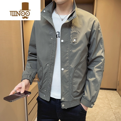 YANXU男士秋季立领休闲夹克新款青年港风个性褂子潮流纯色帅气百搭外套