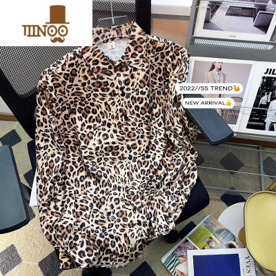 YANXU美式风vintage冰丝禁欲系豹纹衬衫男长袖夏季垂感沙滩小众花衬衣