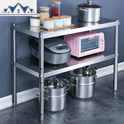不锈钢厨房置物架落地3多层2微波炉收纳储物货架家用整理放锅架子 三维工匠