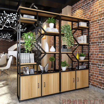 钢木展示架储物柜简约现代隔断墙装饰置物陈列柜餐厅办公室隔断柜