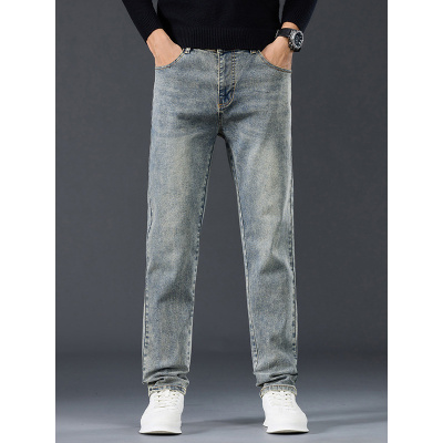 高端轻奢修身弹力牛仔裤男款休闲百搭欧版小直筒裤高级感