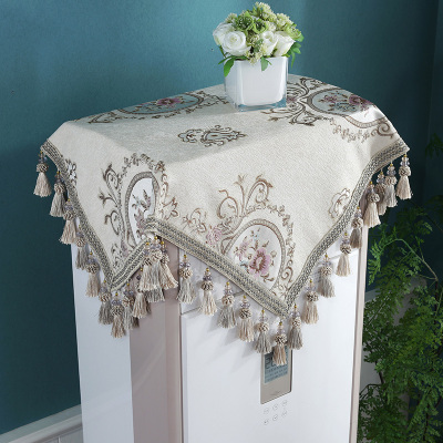 欧式空调套防尘罩立式保护罩布艺开机不取柜式柜机内机室内正方形 清歌-米色 90*90cm(含吊穗10CM每边)