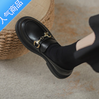 SUNTEK乐福鞋女2023年春秋新款百搭一脚蹬工作单鞋黑色英伦风小皮鞋