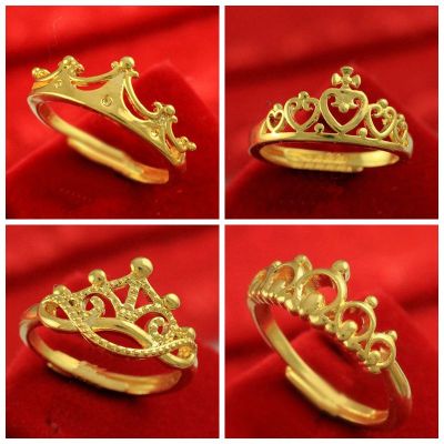 越南沙金戒指黄铜镀金皇冠女戒指开口假黄金介子久不褪色直播沙金送女朋友老婆情人节七夕生日礼物