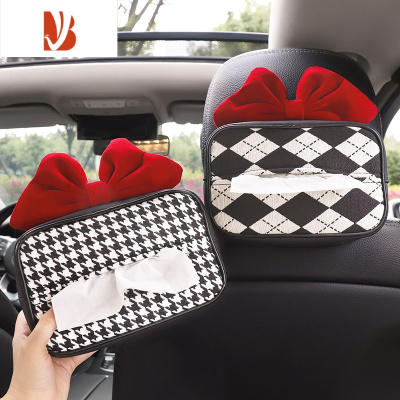 三维工匠创意可爱车载纸巾盒座椅车挂式车内纸抽盒扶手箱车用品装饰大全女 蝴蝶结纸巾盒03#