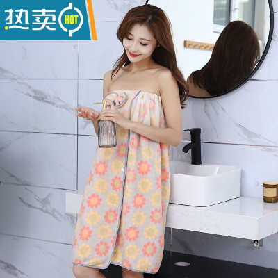 敬平干发帽和浴巾浴帽两件套加厚洗澡裹身可穿夏网红可爱2021新款学生 云母灰浴裙80-150斤[可穿]