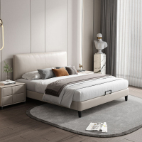 欧梵森 床 意式轻奢真皮床1.8m家用储物主卧床1现代简约实木床双人床.5m欧式大床软包卧室家具极简皮艺床婚床