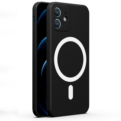 圣幻 苹果iphone12手机壳magsafe磁吸保护壳12promax液态硅胶12min无线充电镜头全包直边保护套男女 苹果12黑色