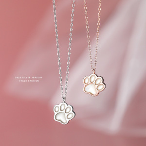 s925纯银甜心白贝猫爪项链女小清新可爱猫咪日系INS风 个性锁骨链送女朋友老婆情人节七夕生日礼物