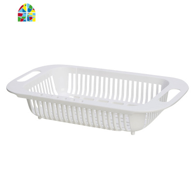 伸缩洗菜盆厨房水碗碟架长方形塑料家用水池洗碗池置物架 FENGHOU 可伸缩[米色]2个装洗菜篮洗菜篮