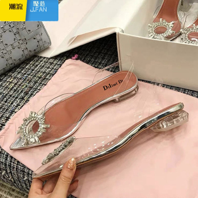 聚范2024年新款夏季气质单鞋仙女风细跟水钻凉鞋尖头透明水晶高跟鞋女