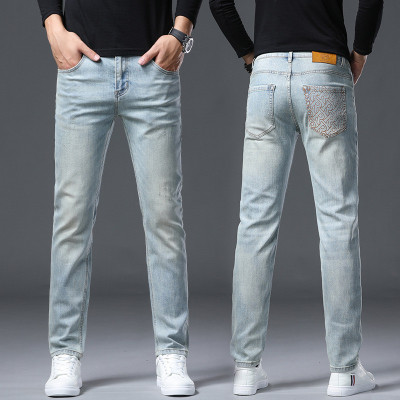 JEEP SPIRIT秋冬新款浅蓝色高端牛仔裤男士秋季宽松百搭潮牌休闲长裤男裤子