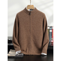 羊绒开衫男士山羊绒衫秋冬新款四平加厚拉链半高立领毛衣宽松外套