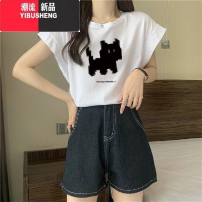YIBUSHENG2024季新款洋气减龄小飞袖百搭上衣女宽松显瘦设计短袖t恤