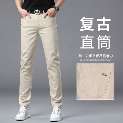 春夏季新款牛仔裤男士修身小直筒休闲弹力纯棉裤子男长裤