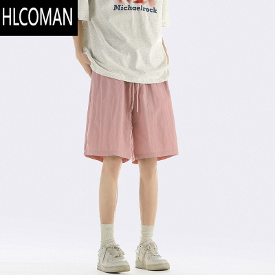 HLCOMAN美式复古轻薄凉感多巴胺短裤男女夏季薄款潮牌宽松纯色沙滩裤