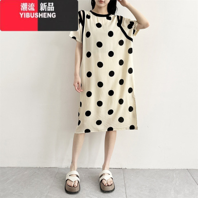 YIBUSHENG新款时尚露肩款设计连衣裙绵绸季薄款女士中长裙休闲百搭人造棉