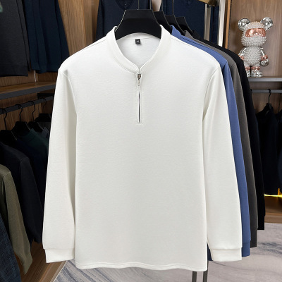 拉链长袖纯色男士打底衫秋季新款休闲立领商务长袖t恤男