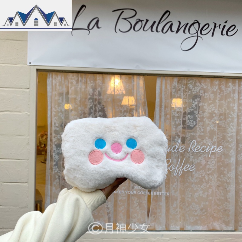 系韩国ins可爱少女云朵笑脸毛绒化妆包手拿包收纳包 三维工匠