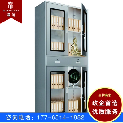 绵冠文件柜办公柜钢制铁皮柜资料柜档案柜储物柜 不锈钢二斗玻门文件柜