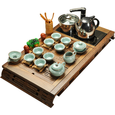 美帮汇高端鸡翅木实盘电磁炉四合一 整套汝窑冰裂功夫茶具套装
