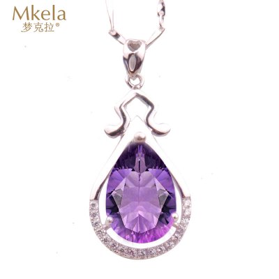 梦克拉 Mkela S925银镶紫水晶水滴吊坠 抚心 日韩风格 吊坠 水晶 女士