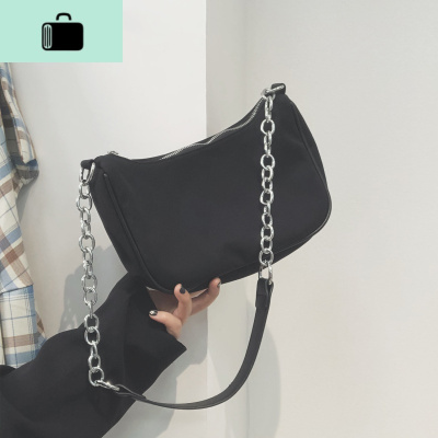 网红流行质感小包包女2020新款潮韩版百搭黑色链条腋下法棍单肩包NEW LAKE 黑色女士单肩包