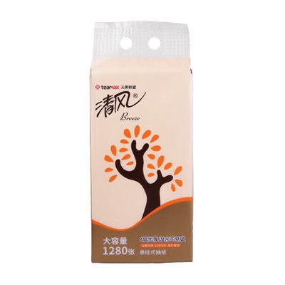 清风抽纸4层320抽1提悬挂式湿水不易破立体压花AR1ATM