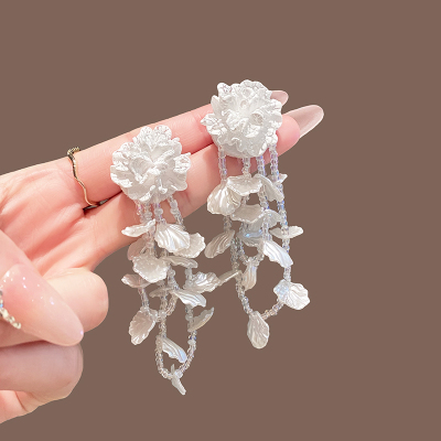 超仙花朵长款流苏耳环2025新款高级感轻奢耳坠新娘银针耳饰女送女朋友老婆情人节七夕生日礼物