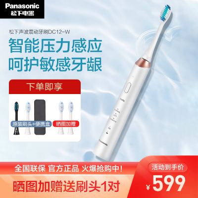 松下(Panasonic)电动牙刷成人声波震动男女小光环系列情侣组合软毛充电式EW-DC12-W 白色