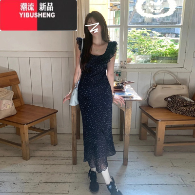 YIBUSHENG2024新款法式小飞袖波点碎花连衣裙子女装季小个子气质高端长裙