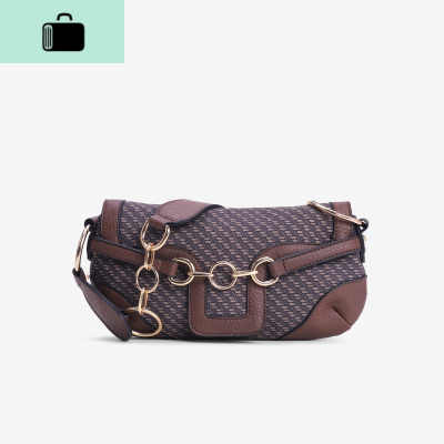 BAG轻奢复古 法棍包金属扣环格纹手提小包2020新款单肩腋下包NEW LAKE 棕色-预订先拍先发女士单肩包