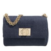 FURLA女士迷你斜挎包轻奢质感蓝白撞色链条织物手提单肩包