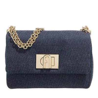 FURLA女士迷你斜挎包轻奢质感蓝白撞色链条织物手提单肩包