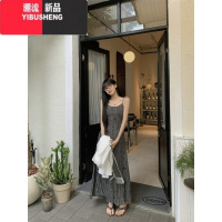 YIBUSHENG复古气质吊带裙女季小众设计感破洞连衣裙显瘦修身长裙