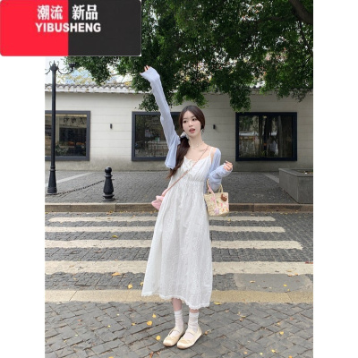 YIBUSHENG温柔初恋甜美吊带连衣裙女季2024新款法式蕾丝小白裙过膝长裙子