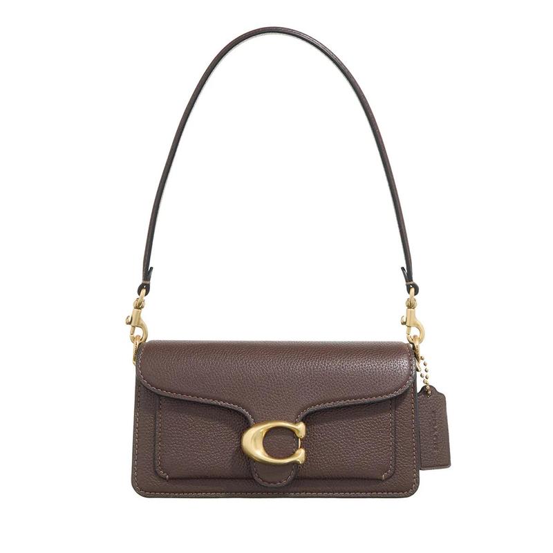 COACH/蔻驰女款真皮腋下包复古红棕金属扣手提斜挎两用包多层内袋