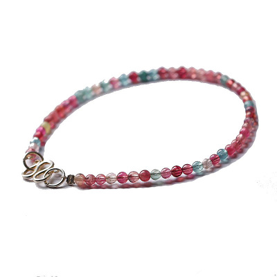 天然碧玺手链小颗粒配925银扣单圈女款唯美日韩水晶手串3毫米送女朋友老婆情人节七夕生日礼物