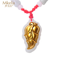 梦克拉 Mkela 金镶玉吊坠 3D硬金 和田玉镶嵌黄金叶子女款玉坠项坠 知秋 玉石吊坠 其他国内证书 和田玉